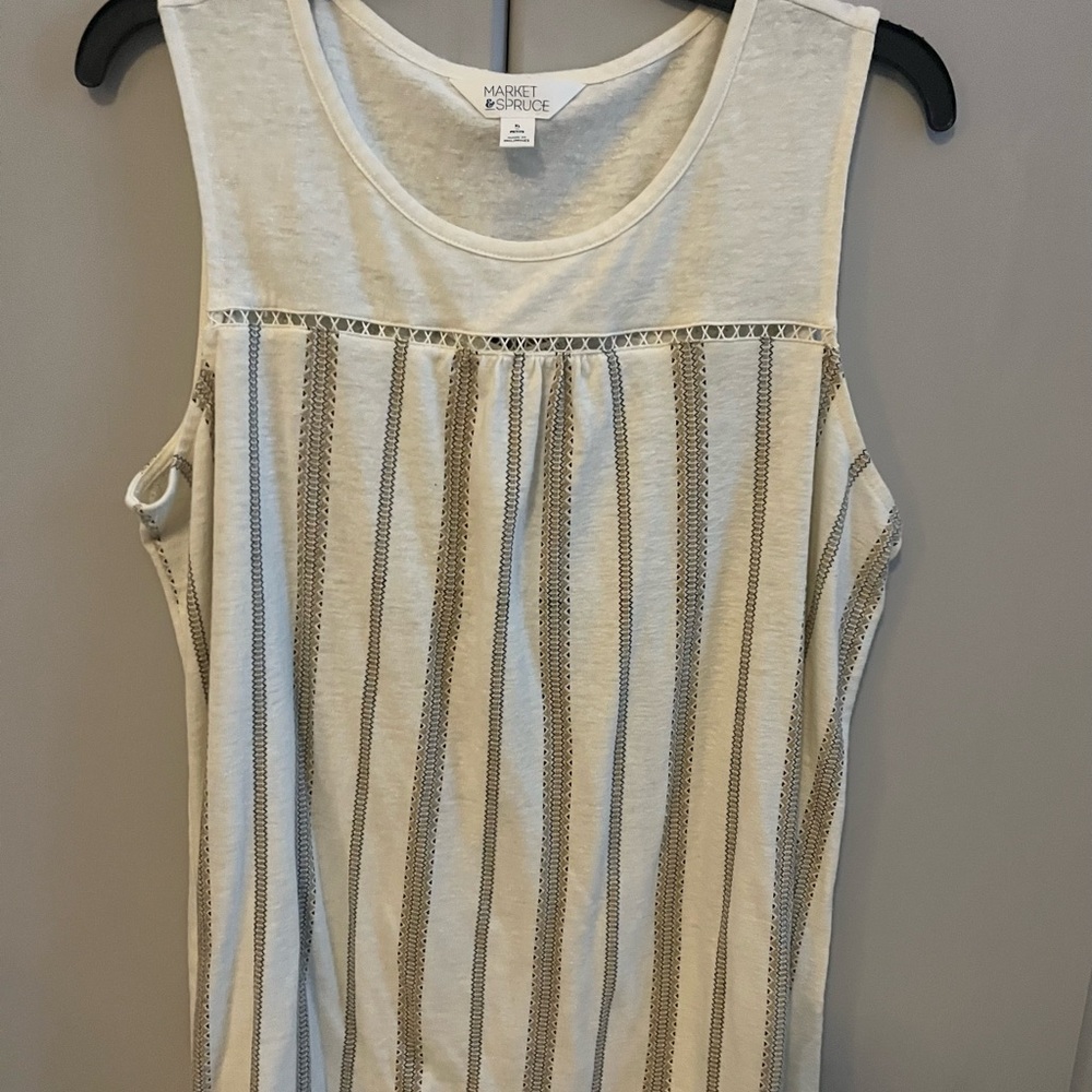 Market & Spruce Cream Striped Tank Top